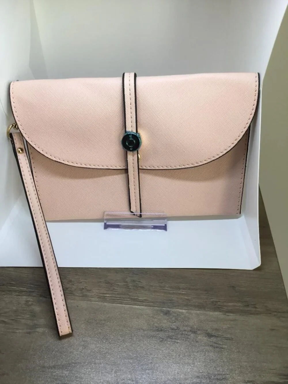 Pink Textured Flap Wristlet with Decorative Magnetic Snap Closure NWOT